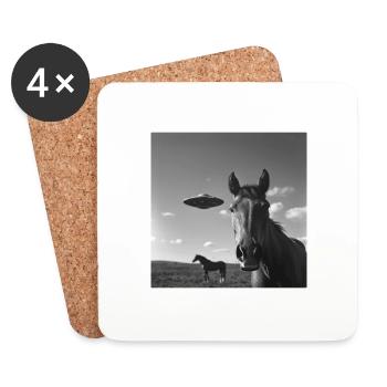 Selfie de cheval avec OVNI Étrange des années 50 Photo 2 - Dessous de verre (lot de 4) - blanc - Devant