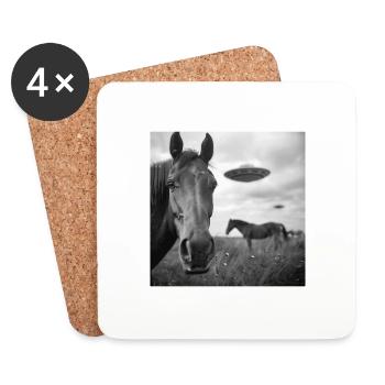 Selfie de cheval avec OVNI Étrange des années 50 Photo 3 - Dessous de verre (lot de 4) - blanc - Devant