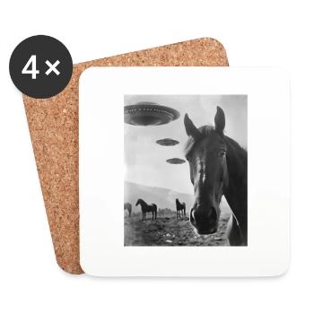 Selfie de cheval avec OVNI Étrange des années 50 Photo 4 - Dessous de verre (lot de 4) - blanc - Devant