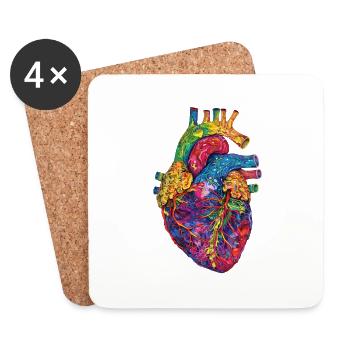 Anatomisches Herz Kunst Bunt - Untersetzer (4er-Set) - Weiß - Vorne