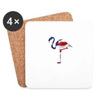 T-shirt drapeau américain flamant rose - Proud American - Dessous de verre (lot de 4) - blanc - Devant