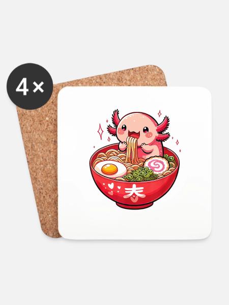 Cute Axolotl Ramen - Untersetzer (4er-Set) - Weiß