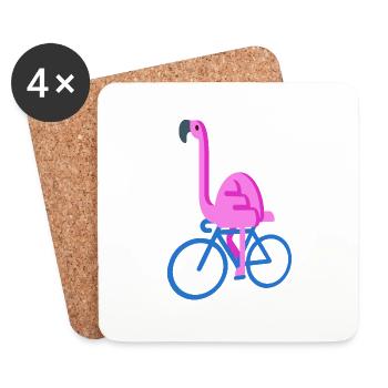 Flamant rose sur un vélo Drôle Oiseau rose Mignon Jouer - Dessous de verre (lot de 4) - blanc - Devant