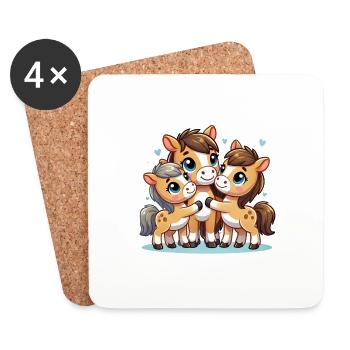 Parent cheval aimant avec deux enfants mignons - Dessous de verre (lot de 4) - blanc - Devant