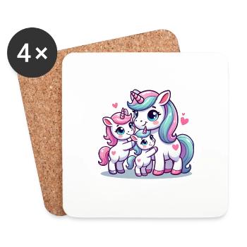 Parent licorne aimant avec deux enfants mignons - Dessous de verre (lot de 4) - blanc - Devant