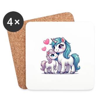 Loving Unicorn Parent with Child - Untersetzer (4er-Set) - Weiß - Vorne