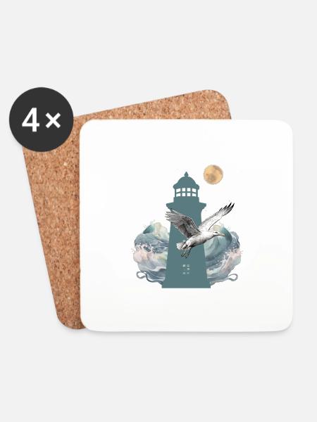 maritim Leuchtturm Leuchttürme Möwe - Untersetzer (4er-Set) - Weiß