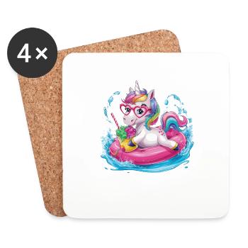 Niedliches Einhorn genießt Eiscreme-Spaß - Untersetzer (4er-Set) - Weiß - Vorne
