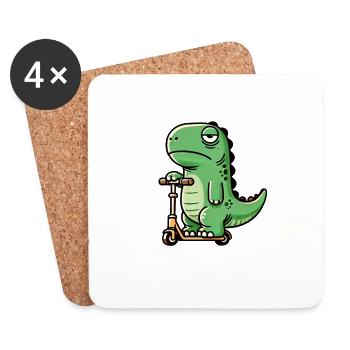 Funny dino T-rex on scooter for kids funny k - Coasters (set of 4) - white - Front
