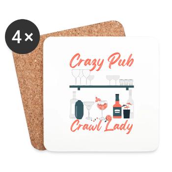 Crazy Pub Crawl Lady Nightlife Bar Hopping - Coasters (set of 4) - white - Front
