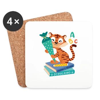 Tiger mit Schultüte auf Bücherstapel - Untersetzer (4er-Set) - Weiß - Vorne