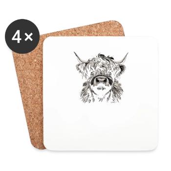 Vache écossaise des Highlands Visage curieux - Dessous de verre (lot de 4) - blanc - Devant