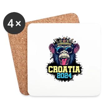 Croatia 2024 Affe - Untersetzer (4er-Set) - Weiß - Vorne
