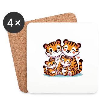Tiger Family Mother And Father With Two Children - Coasters (set of 4) - white - Front