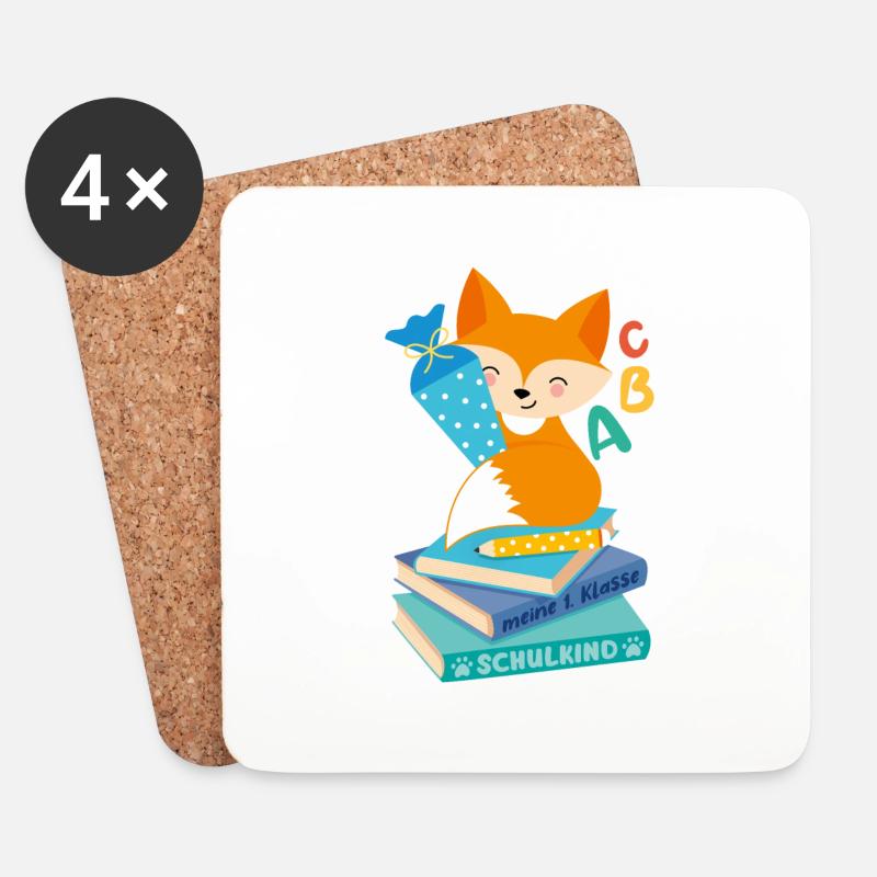 Fuchs mit Schultüte auf Bücherstapel Einschulung - Untersetzer (4er-Set) - Weiß