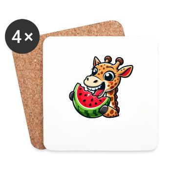 Giraffe cool Sommer Melone Wassermelone Comic - Untersetzer (4er-Set) - Weiß - Vorne