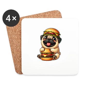 Whimsical Pug with Hat Cheeseburger Fast Food - Coasters (set of 4) - white - Front