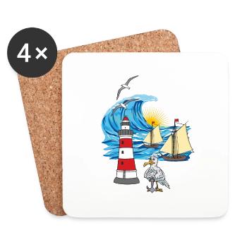 maritime mouette phare voiliers navires - Dessous de verre (lot de 4) - blanc - Devant