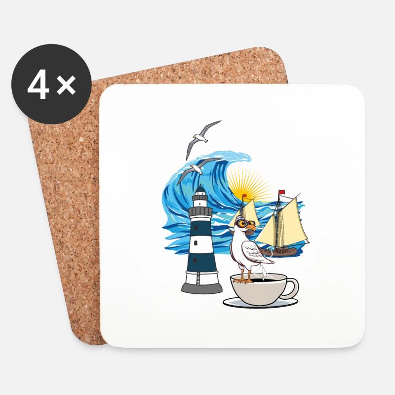 maritim Nordsee Ostsee Möwe Kaffeetasse Ahoi - Untersetzer (4er-Set) - Weiß