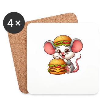 Drôle de souris rat cheeseburger bande dessinée fast-food - Dessous de verre (lot de 4) - blanc - Devant