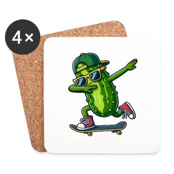 Dabbing Pickle patineur Concombre skateboard drôle - Dessous de verre (lot de 4) - blanc - Devant