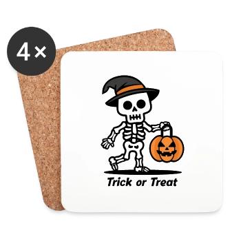 Cute Skeleton with Pumpkin Lantern Halloween - Coasters (set of 4) - white - Front