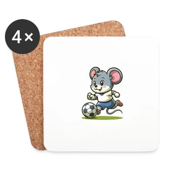 Cute Soccer Player Mouse - Coasters (set of 4) - white - Front