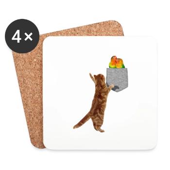 Katze, die nach Turteltauben in gefälschter Print-On-Tasche greift - Untersetzer (4er-Set) - Weiß - Vorne