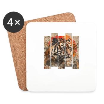 Tigre japonais rétro des années 80 - Dessous de verre (lot de 4) - blanc - Devant