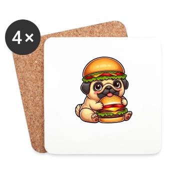 Hund Mops Hamburger Hut skurril Fast - Untersetzer (4er-Set) - Weiß - Vorne