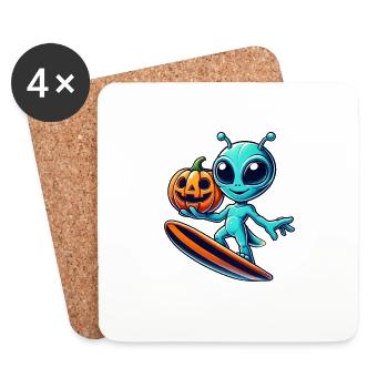 Halloween Alien Surfer Cute Alien Surf - Coasters (set of 4) - white - Front