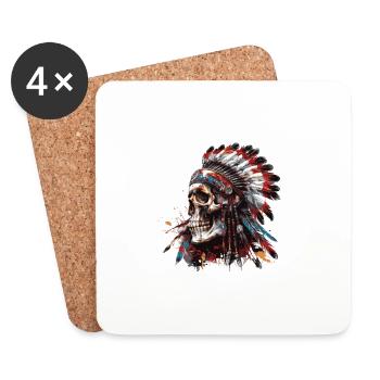 Squelette de chef indien - Dessous de verre (lot de 4) - blanc - Devant