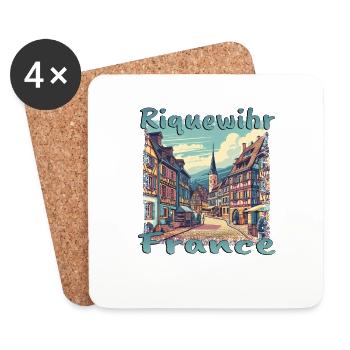 Visite à pied de la vieille ville de Riquewihr France Montagnes - Dessous de verre (lot de 4) - blanc - Devant
