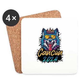Cancun 2024 Party Wolf - Untersetzer (4er-Set) - Weiß - Vorne