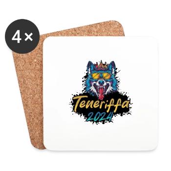 Teneriffa 2024 Party Wolf - Untersetzer (4er-Set) - Weiß - Vorne