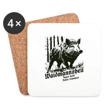 Waidmannsheil Jagen heißt Natur bewahren - Wildsau - Untersetzer (4er-Set) - Weiß - Vorne