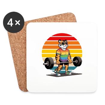 Cool Rainbow Tiger Soulevé de terre dans la salle de sport - Dessous de verre (lot de 4) - blanc - Devant