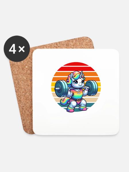 Rainbow Unicorn Lifting In The Gym - Untersetzer (4er-Set) - Weiß