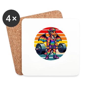 Levage puissant et musclé du dragon arc-en-ciel - Dessous de verre (lot de 4) - blanc - Devant