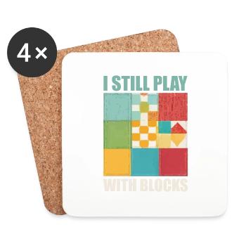 Funny Quilting I Still Play With Blocks Quilt - Coasters (set of 4) - white - Front