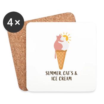 Chats d’été et crème glacée - Dessous de verre (lot de 4) - blanc - Devant