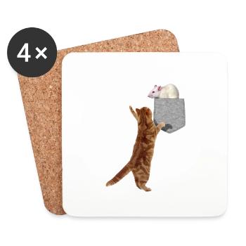 Chat Atteignant Souris Dans Fausse Poche Drôle Animal - Dessous de verre (lot de 4) - blanc - Devant