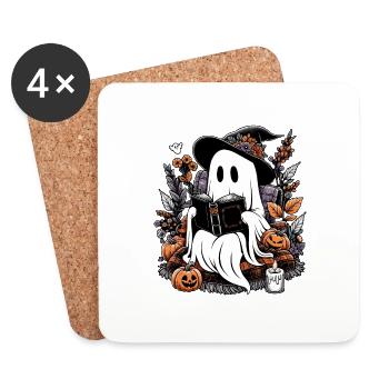 Gespenst Lesung Bücher Kürbis Halloween - Untersetzer (4er-Set) - Weiß - Vorne