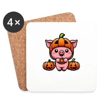Cute Halloween Pig Pumpkin Cartoon - Coasters (set of 4) - white - Front