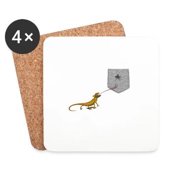 Langue de lézard atteignant pour mouche dans une fausse poche amusante - Dessous de verre (lot de 4) - blanc - Devant