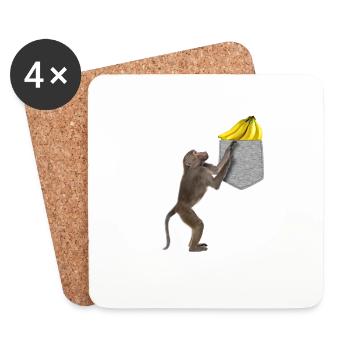 Baboon Monkey Reaching For Banana In Fake Pocket - Coasters (set of 4) - white - Front