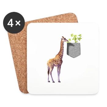 Giraffe Reaching For Branch With Leaves In Pocket - Coasters (set of 4) - white - Front