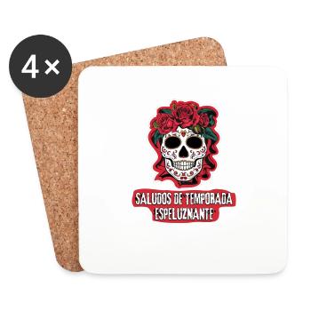 Crâne en sucre Saludos de Temporada Espeluznante - Dessous de verre (lot de 4) - blanc - Devant