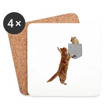 Chat Atteignant Un Hamster Dans Fausse Poche Drôle - Dessous de verre (lot de 4) - blanc - Devant
