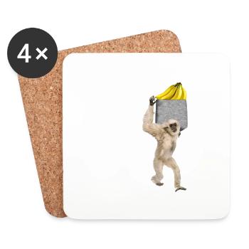 Gibbon Monkey Reaching For Banana In Fake Pocket - Coasters (set of 4) - white - Front